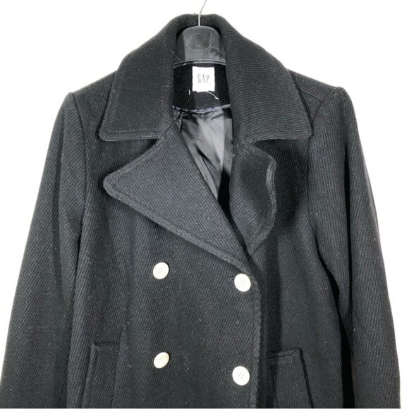 Gap Black Wool Classic Pea Coat Size Medium Tall - Picture 2 of 7